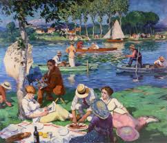 Gaston Balande Dejeuner Au Bord De La Seine 1914 Hst 140 X 160 Voici Une Reproduction De L Oeuvre Remise Dans Le B Dejeuner Sur L Herbe Peinture Peintre