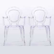 2xhome Set Of 2 Clear Modern Ghost Chair Armchair Vanity Dining Room Lounge Crystal Molded Mirrored Furniture Desk Vanity Dining Chairs With Arms Armchair Accen In 2020 Mirrored Furniture Clear Chairs