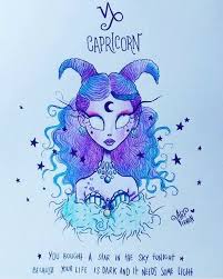 Capricorn Zodiac Sign Drawing Girl Drawing Easy Blue And Purple Curly Hair Blue And Purple Horns Capricorn Art Zodiac Art Tim Burton Art Style
