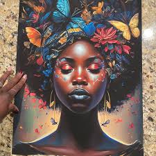 Black Woman With Afro Wall Decor Butterflies Black Art Canvas Abstract Art  Digital Art Canvas Gallery Wraps
