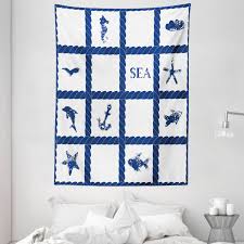 Maybe you would like to learn more about one of these? Navy Blue Decor Tapestry Navy Yacht Rope Used As Frame With Starfish Fish And Anchor Image Wall Hanging For Bedroom Living Room Dorm Decor 60w X 80l Inches Navy Blue And White