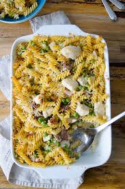 Gebackene Pasta Mit Huhn Parmaschinken Und Erbsen Elle Republic Rezept Parmaschinken Pasta Lebensmittel Essen