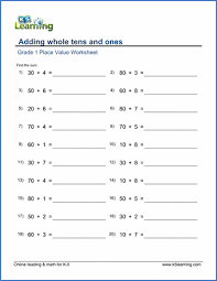 Worksheet ideas ks1 winter themed greater than or less up to comparing tens and ones worksheets first grade vocabulary addition facts chart. Grade 1 Place Value Worksheet Adding Whole Tens Ones K5 Learning