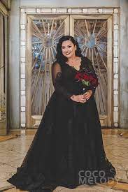 Usd 599 A Line V Neck Tulle Lace 3 4 Sleeve Wedding Dressld5731 Goth Wedding Dresses Sleeved Wedding Halloween Wedding Dresses