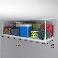 These overhead garage adjustable ceiling storage rack units are ideal for storing holiday decorations, luggage, coolers, sporting goods, and other large, bulky items. Saferacks 3 Ft X 8 Ft Overhead Garage Storage Rack And Accessories Kit Costco