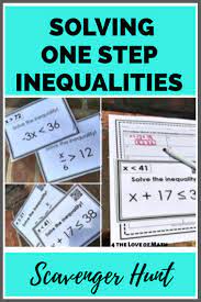 Solving One Step Inequalities Scavenger Hunt Algebra Scavenger Hunt Algebra Worksheets