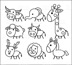 Set Of Cute Cartoon Animals Outlines Vector Coloring Book For Animal Outline Cartoon Animals Cute Cartoon Animals
