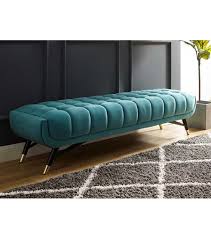 Eliane natural whitewash tufted bench. Mid Century Deep Tufted Sea Blue Velvet Extra Long Bench