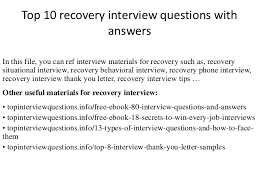 10 questions on disaster recovery planning every manager must ask. Top 10 Recovery Interview Questions With Answers