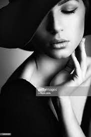 Studio Shot Of Young Beautiful Woman Wearing Hat On Dark Background Studio Portrait Photography Black And White Portraits Photography Women