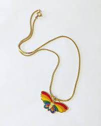 Vintage 1980 Rainbow Gold Tone Enamel Butterfly Pendant Necklace Butterfly Necklace Rainbow Jewelry Rainbow Jewelry Butterfly Pendant Necklace Butterfly Pendant
