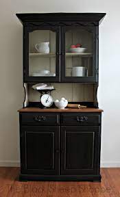Beautiful black hutch with a light rub through distressed finish. Farmhouse China Hutch