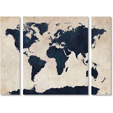 Trademark Fine Art World Map Navy Canvas Art By Michael Tompsett Three Panel Set Walmart Com Abstract Canvas Painting Multi Panel Canvas Art Multi Panel Art