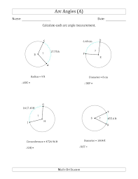 The Calculating Circle Arc Angle Measurements From Circumference Radius Or Diameter A Math Worksheet Fro Circle Theorems Worksheet Template Measuring Angles