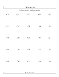 Long Division One Digit Divisor And A Two Digit Dividend With A Remainder A Division Worksheet Division Worksheets Long Division Long Division Worksheets