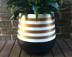 Black And White Striped Outdoor Planters Hand Painted Lightweight Indoor Plant Pot Khaki Black Gold Etsy In 2020 Indoor Plant Pots Indoor Plants Painted Pots Diy