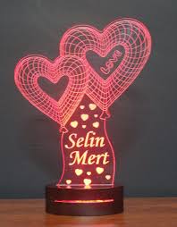 16 Renk Uzaktan Kumandali Isme Ozel 3d Cift Kalp Led Gece Lambasi Hediye Rengi Sevgililer Gunu Fikirleri Lamba Led