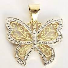 Adjustable chain closure so one size fits all. 14k Yellow White Gold Butterfly Pendant Charm 1 Inch Long Ebay