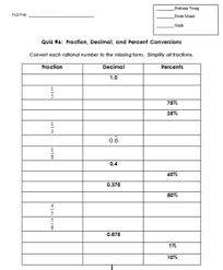 Benchmark Fraction Decimal Percent Conversion Mini Quiz Set Benchmark Fractions Decimals Fractions