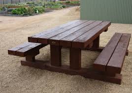 Solid Red Gum Timber Sleeper Beer Table Wooden Picnic Tables Rustic Outdoor Furniture