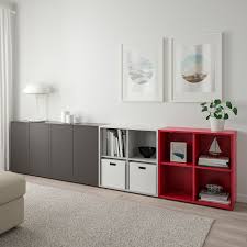 Eket Storage Combination With Feet Dark Gray Light Gray Red Ikea Ikea Living Room Eket Home Living Room