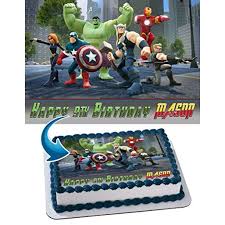 Super heroes are preprinted and laminated and put on sucker sticks which can be removed and magnets put on back to hang art work up. Marvel Cake