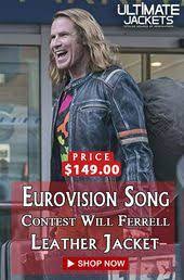 Eurovision Song Contest The Story Of Fire Saga Will Ferrell Leather Jacket Eurovision Song Contest Leather Jacket Shopping Eurovision Songs