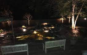 Pleasant View Of Backyard Pond Path And Up Lights Landscape Lighting Ponds Backyard Pleasant View