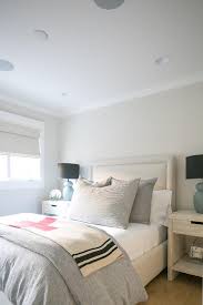 Weston home melford wingback tufted linen queen bed, light gray. Light Gray Upholstered Bed With Charcoal Gray Bedding Transitional Bedroom