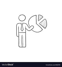 Businessman Pointing At The Pie Chart Sketch Icon