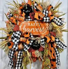 Black And White Checkered Fall Decor Premium Fall Pumpkin Black And White Buffalo Plaid Autumn Mesh Etsy Mesh Door Wreaths Fall Thanksgiving Wreaths Diy Fall Wreath