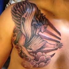 Chest tattoos for men wings and cross #tattooideas #mentattoo. 86 Graceful Angel Tattoos For Chest