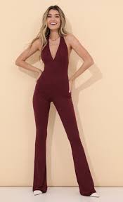 Rompers Jumpsuits Freya Shimmer Jumpsuit In Burgundy