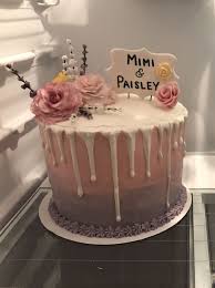 Birthday Cake For Grandma And Granddaughter Grandmother And Granddaughter Shared Double Barrel Drip Birthday Cake With Gum Paste Flowers