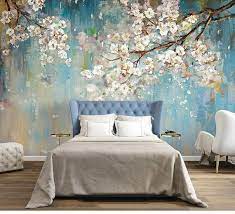 Oil Painting Wallpaper Murals Flower Pattern Wall Decorating Ideas Watercolor Wall Art Purple Cherry Blossom Floral Tree Wall Mural Tree Wall Murals Wall Wallpaper Tree Mural