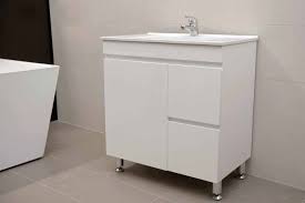 Traditional and industrial mingle to create a console sink with a striking aesthetic. Artemis Fwpl750r 750mm Polyurethane Bathroom Vanity With Ceramic Basin And Finger Pull On Metal Legs Sydney Bathroom Supply