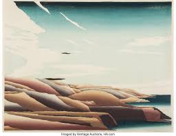 Daryl Howard (American, b. 1949) Dusk after the Wind Song, 1986 Woodcut in  color