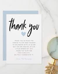 Boy Baby Shower Modern Blue Heart Thank You Card Zazzle Com Baby Shower Thank You Cards Baby Shower Wording Baby Shower