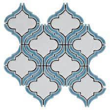 Sea Blue Frame Arabesque Porcelain Mosaic Floor Decor Porcelain Mosaic Arabesque Arabesque Tile