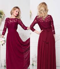 Dark Red Lace Chiffon Modest Bridesmaid Dresses Long With 3 4 Sleeves Sash Long Sleeve Bridesmaid Dress Bridesmaid Dresses Red Lace Bridesmaid Dresses Red Long