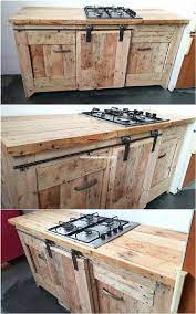 Outdoor Stove Idea Cabinet For Gas Canister Underneath In 2021 Wooden Pallet Kitchen Ideas Pallet Kitchen Pallet Kitchen Cabinets
