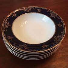 There are no markings on the back and my mom and i are very curious as to what kind it is and how old it might be. Set 6 Rosenthal Hand Painted Bone China Rim Soups Cobalt Blue Gold Charlemagne Rosenthal Cobalt Blue Gold Painted Bones Bone China