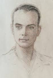 Mario Barone *1902 Junger Mann Kopf Porträt Portrait Kohle Farbzeichnung