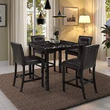 By osp home furnishings (5) anna 5 pcs dining set. 5 Piece Kitchen Table Set Faux Marble Top Counter Height Dining Table Set With 4 Black Leather Upholstered Chairs Black Walmart Com Walmart Com