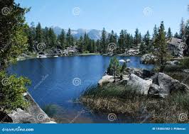 Doris Lake stock photo. Image of rocks, water, blue, pine