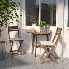 Askholmen Wall Table 2 Folding Chairs Outdoor Gray Brown Gray Brown Stained Ikea In 2020 Outdoor Folding Chairs Outdoor Dining Furniture Bistro Table Outdoor
