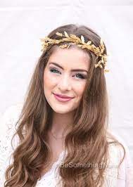 Gold Bohemian Wedding Wreath Bridal Crown Headpiece Of Golden Etsy Bridal Crown Boho Headpiece Flower Crown Headband