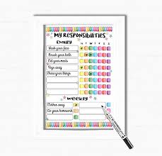 Kids Reward Chart Chore Chart Responsibility Chart Kids