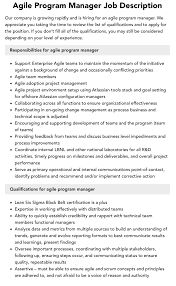 Agile Program Manager Job Description | Velvet Jobs