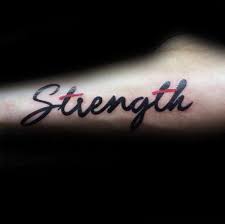 The belief is that the bearer will gain the benefits of bravery and coverage. 60 Strength Tattoos For Men Masculine Word Design Ideas